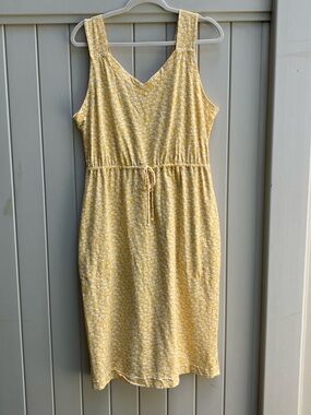 Duluth Trading Co yellow midi sleeveless dress large drawstring waist garden